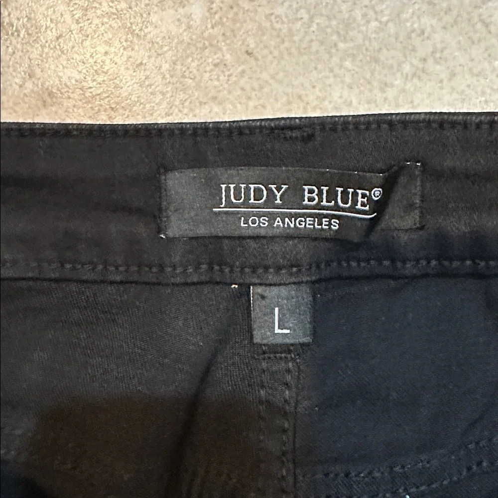 Judy Blue High Waist Black Denim Bermuda Midi Denim Jean Shorts L Jorts